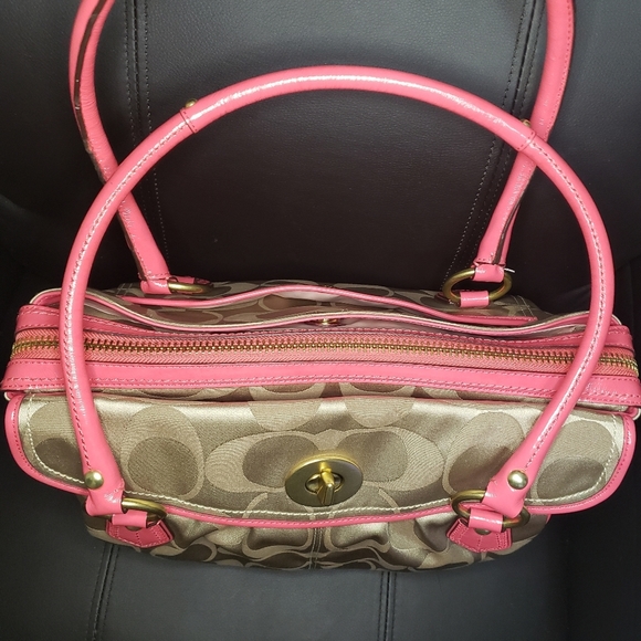 Coach Addison Spectator Khaki  Signature Pink Leather Trim Laptop Busine… - Picture 2 of 16